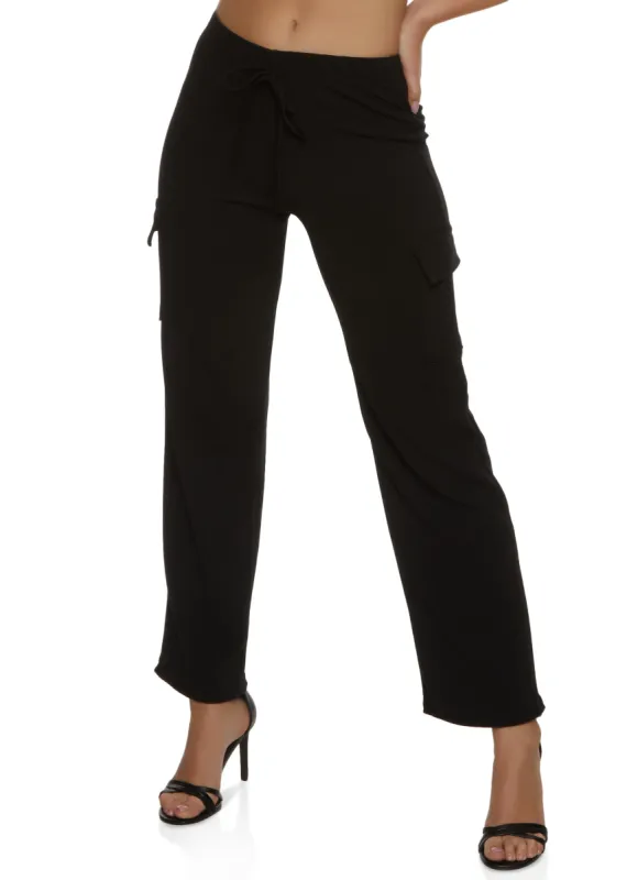 Crepe Knit Wide Leg Cargo Pants sold by Rainbow