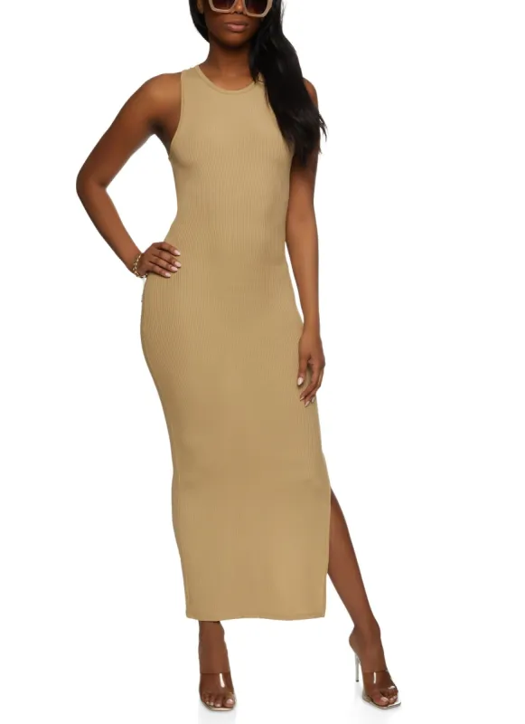 Rib Knit Side Slit Tank Dress sold by Rainbow