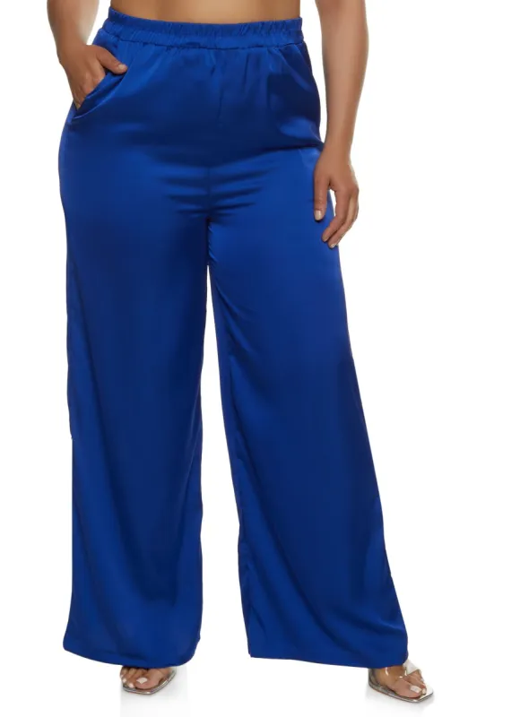 Plus Size Satin High Waist Palazzo Pants sold by Rainbow