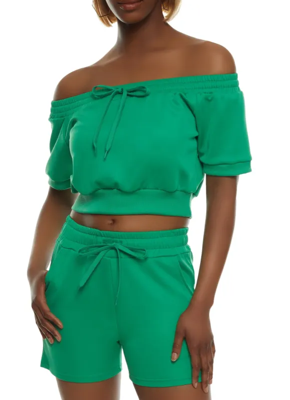 Drawstring Off the Shoulder Cropped Sweatshirt sold by Rainbow