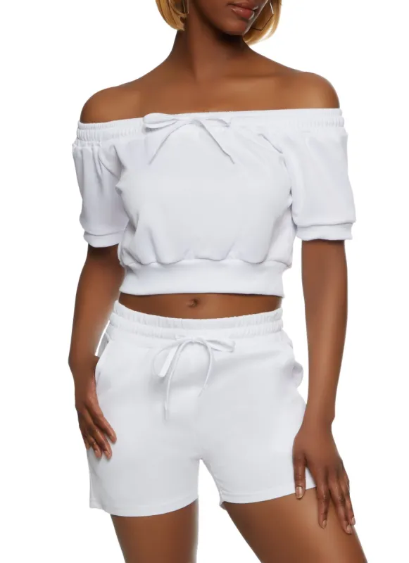 Drawstring Off the Shoulder Cropped Sweatshirt sold by Rainbow