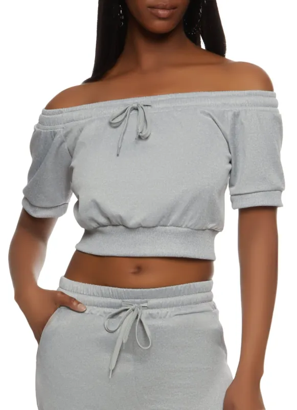Drawstring Off the Shoulder Cropped Sweatshirt sold by Rainbow