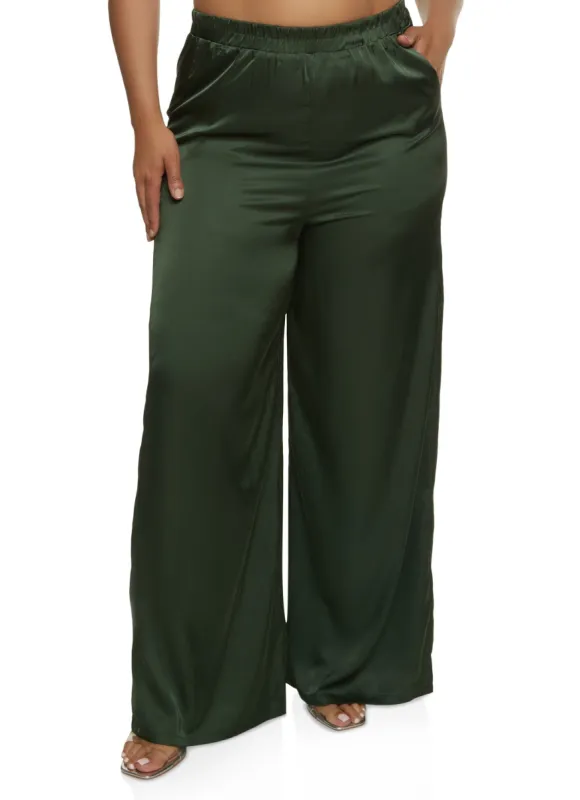 Plus Size Satin High Waist Palazzo Pants sold by Rainbow
