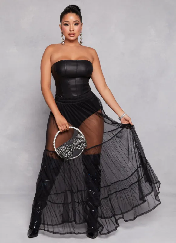 Mesh Tiered Maxi Skirt sold by Rainbow