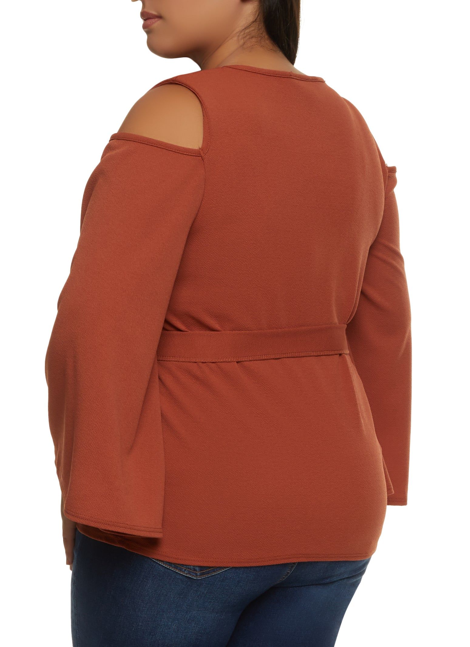 Plus Size Tie Waist Belted Cold Shoulder Blouse sold by Rainbow product image thumbnail 2