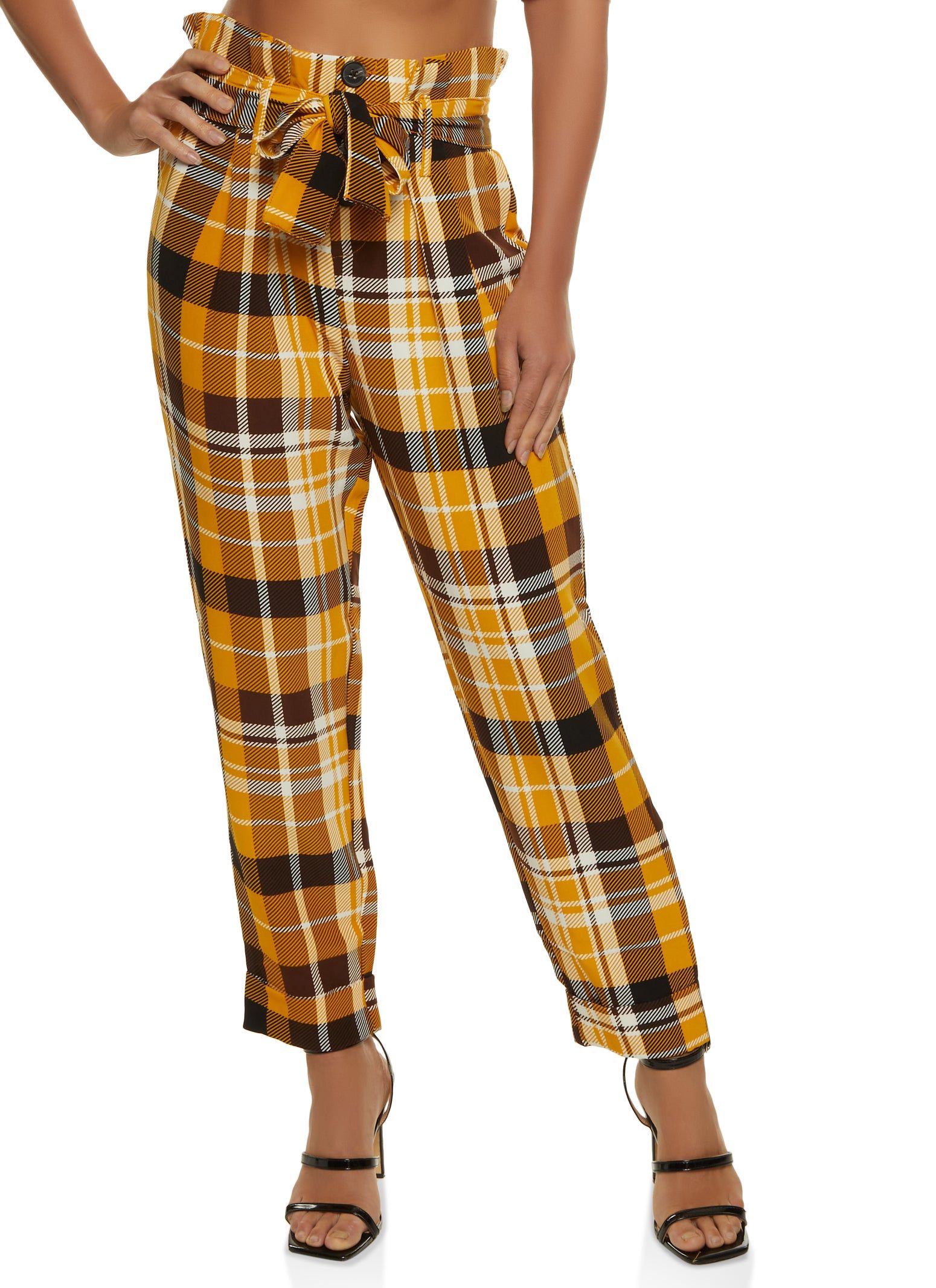 Plaid Paper Bag Waist Pants sold by Rainbow