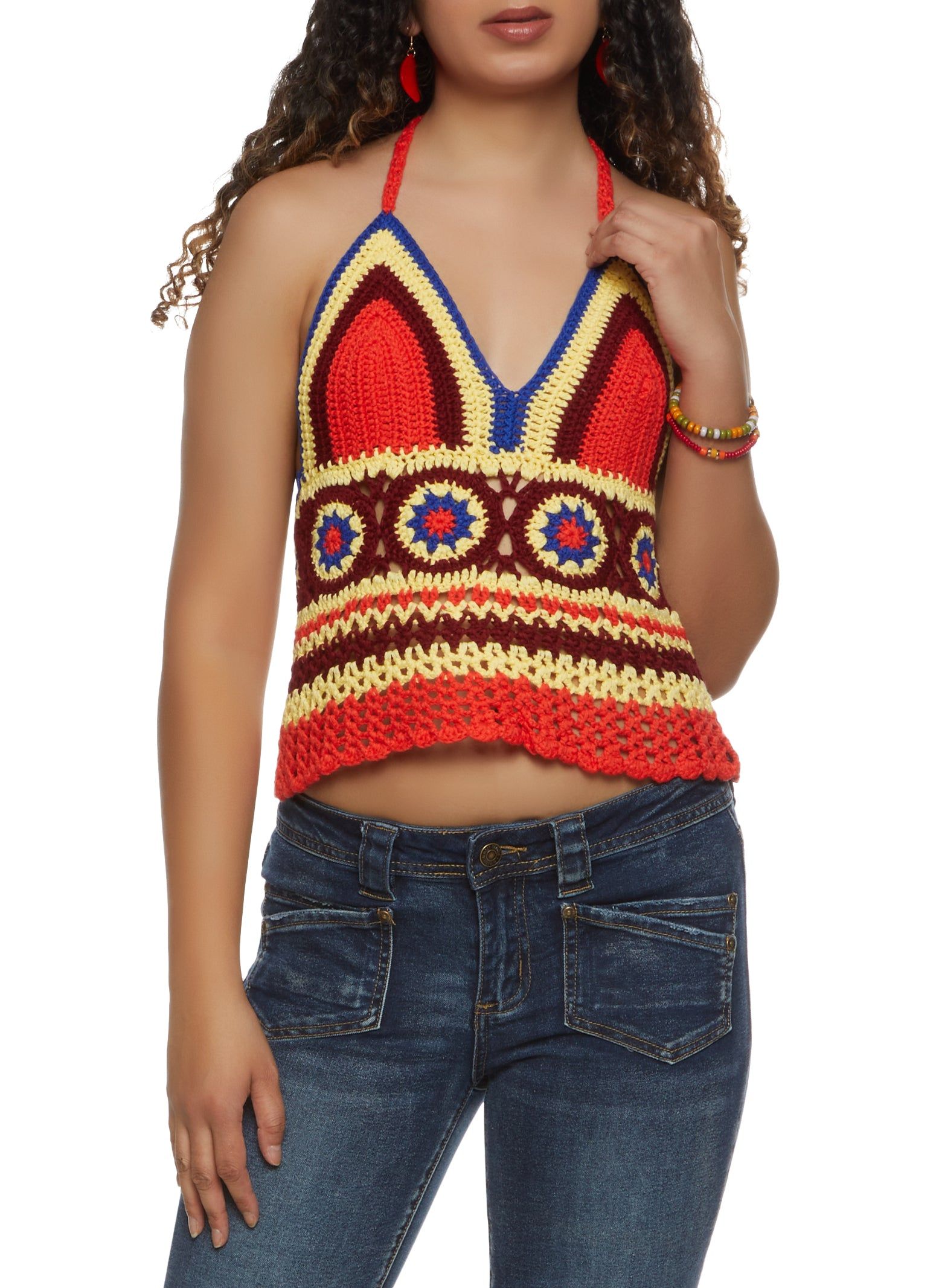 Striped Crochet Halter Top sold by Rainbow