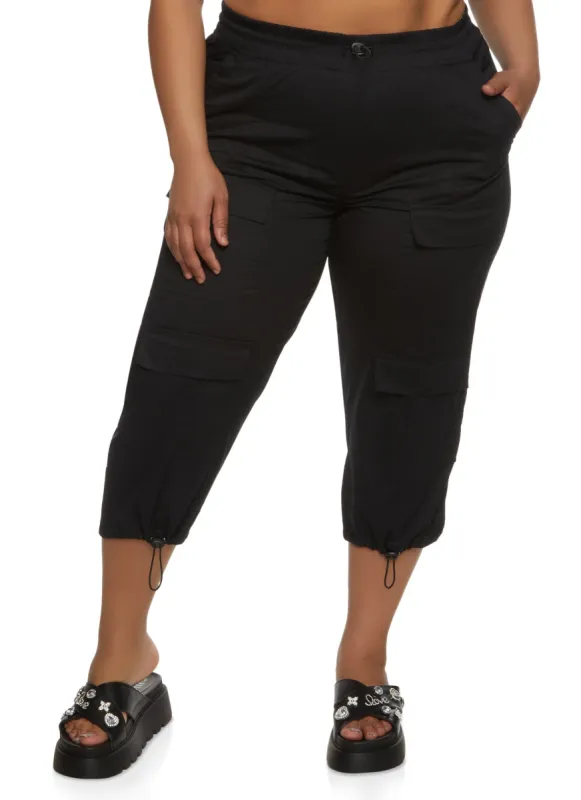 Plus Size Poplin Drawstring Capri Pants sold by Rainbow