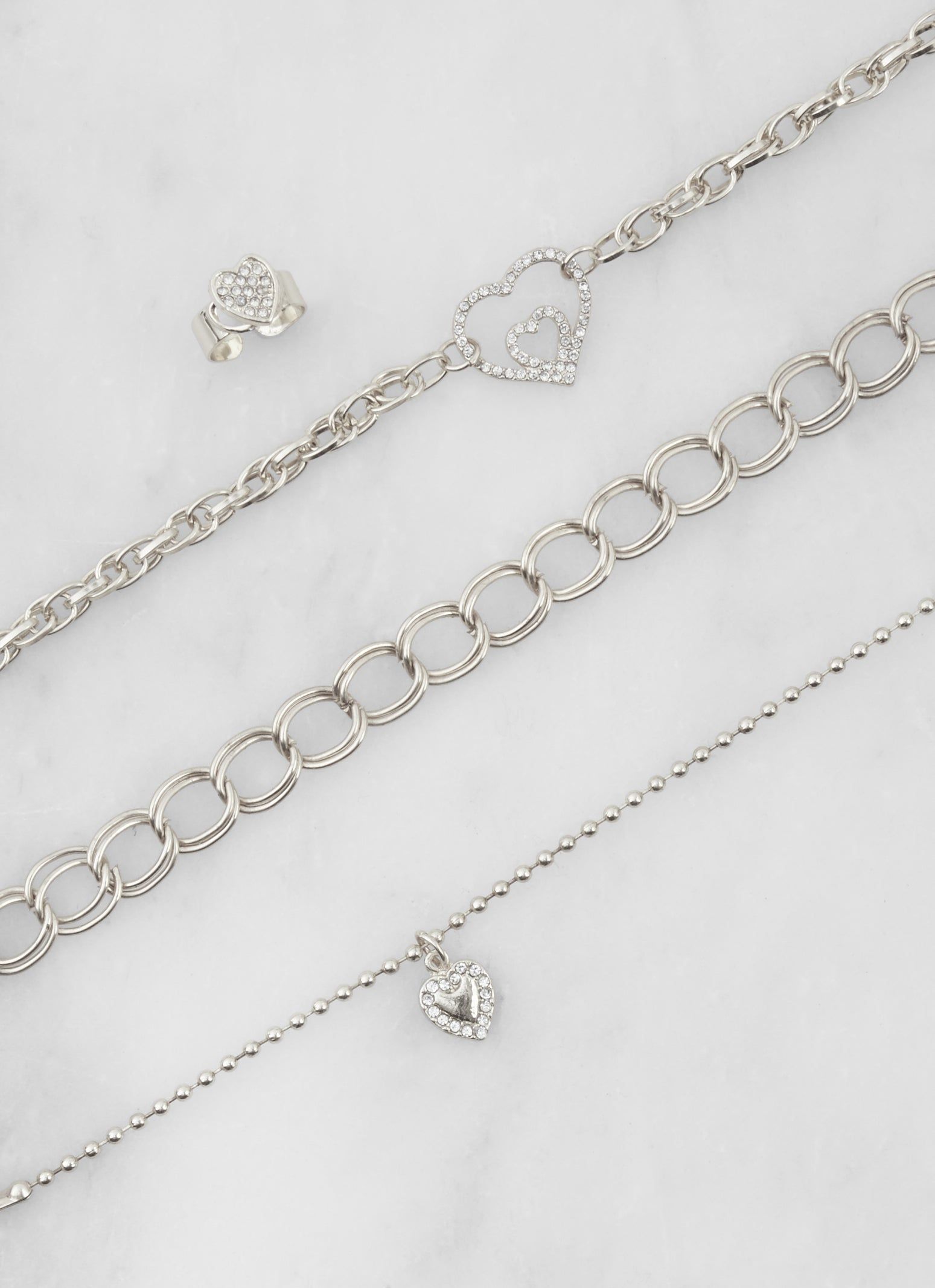 Rhinestone Heart Metallic Anklet Trio with Toe Ring sold by Rainbow product image thumbnail 2