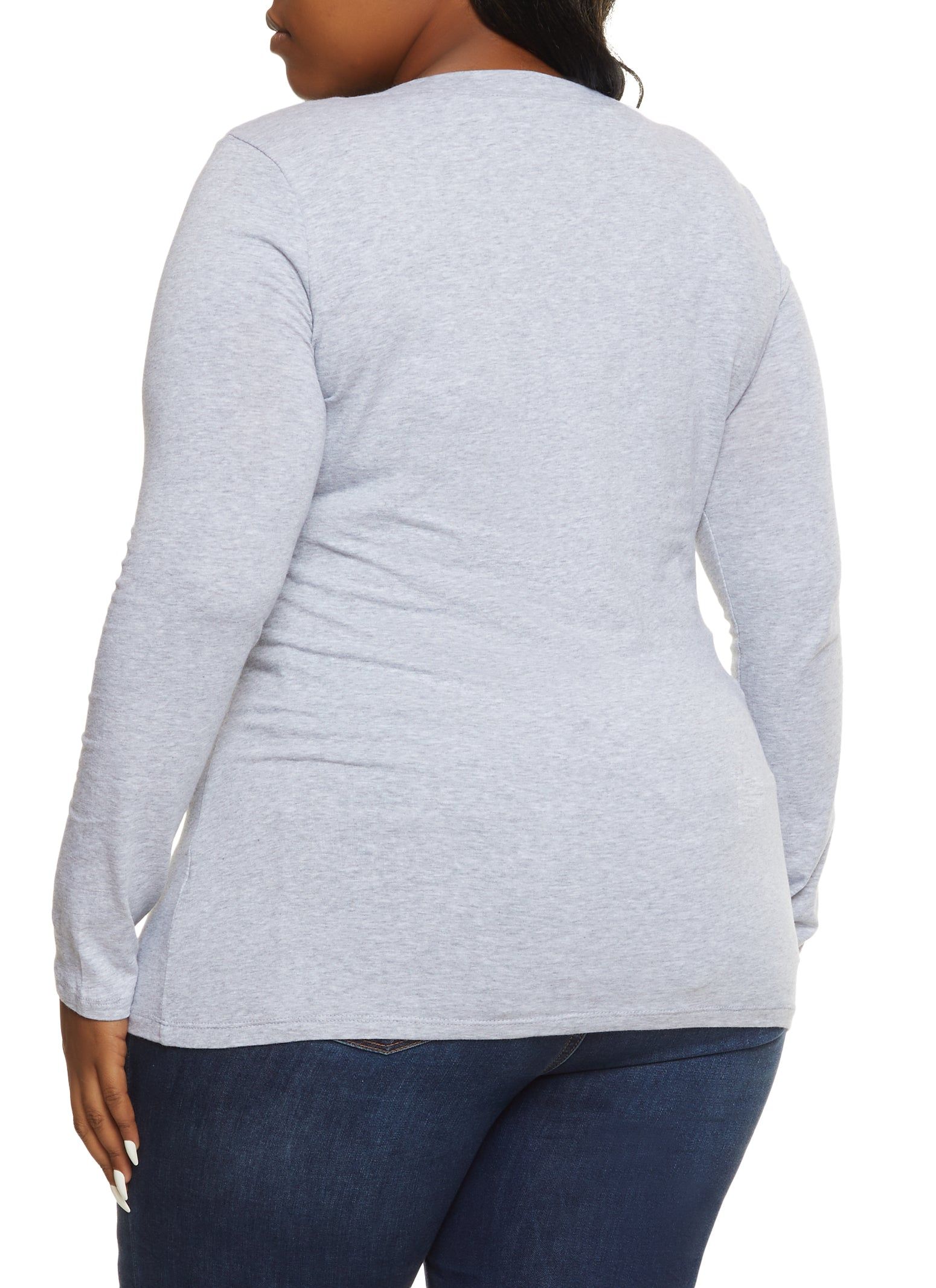 Plus Size V Neck Long Sleeve Solid Top sold by Rainbow product image thumbnail 2