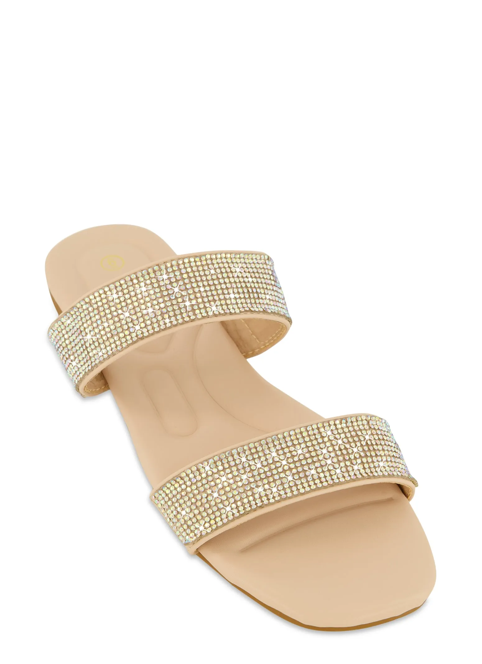 Double Rhinestone Band Open Toe Slide Sandals sold by Rainbow