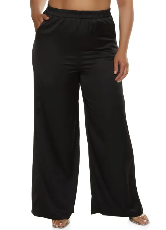 Plus Size Satin High Waist Palazzo Pants sold by Rainbow