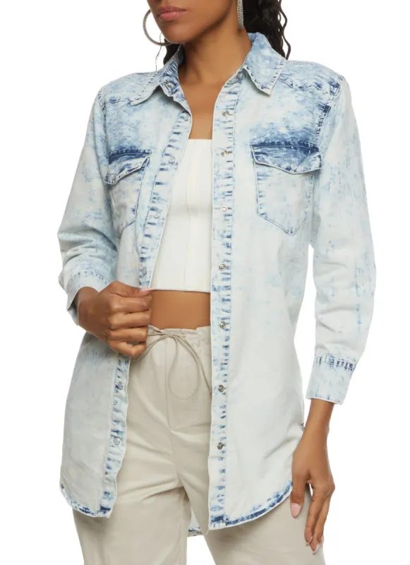 Denim Acid Wash Button Front Tunic Shirt sold by Rainbow