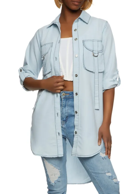 Cargo Pocket High Low Denim Shirt sold by Rainbow