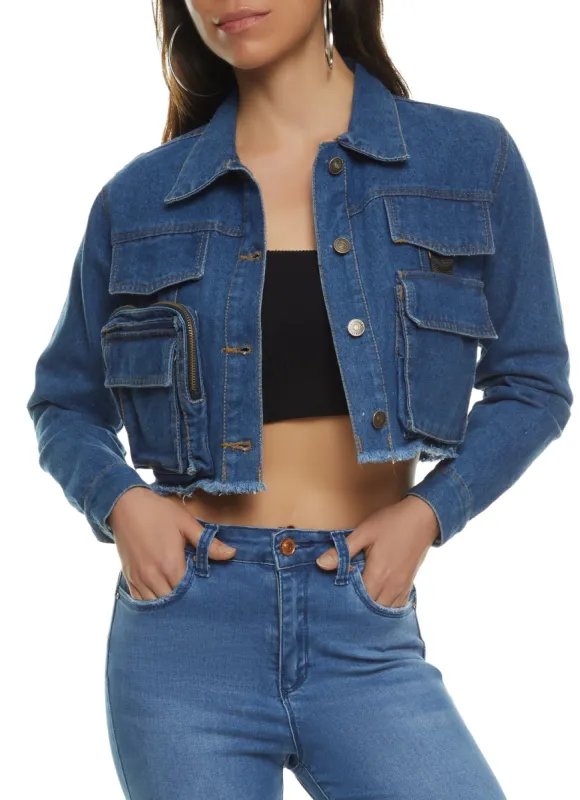 Cargo Pocket Frayed Hem Jean Jacket sold by Rainbow