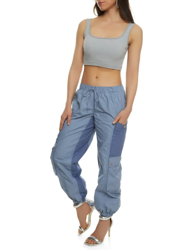 Color Block Drawstring Cargo Joggers sold by Rainbow