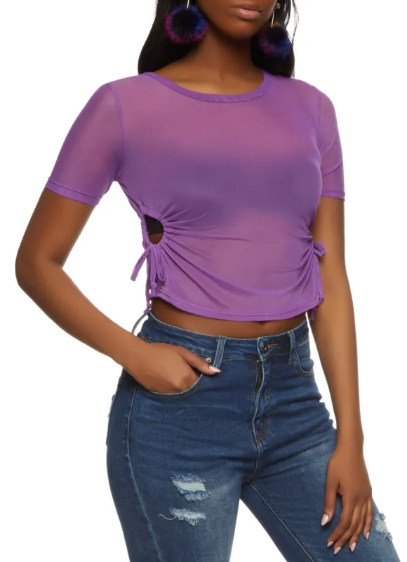 Mesh Cut Out Side Short Sleeve Top sold by Rainbow