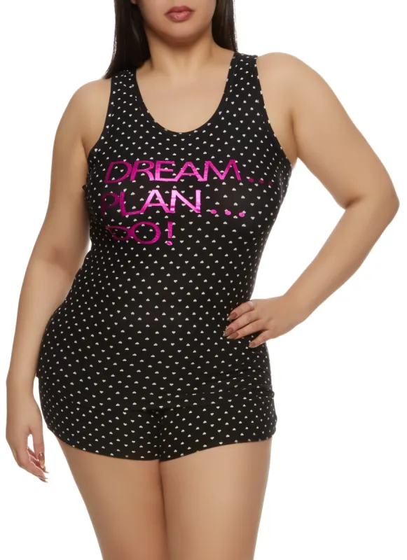 Plus Size Dream Plan Do Graphic Pajama Tank Top and Shorts sold by Rainbow