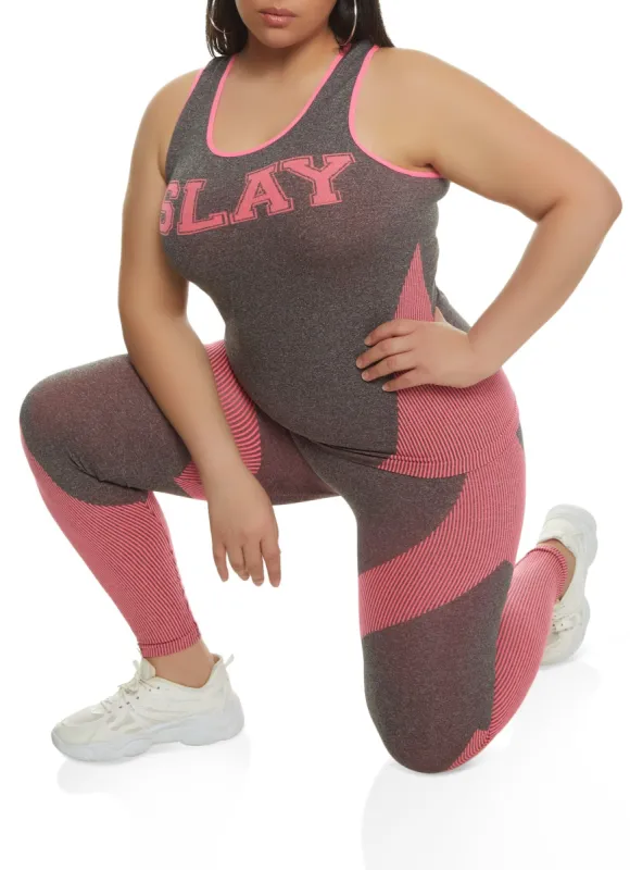 Plus Size Seamless Slay Graphic Racerback Tank Top sold by Rainbow