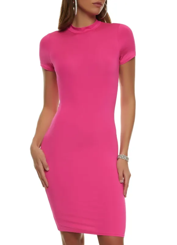 Short Sleeve Mock Neck Mini Dress sold by Rainbow