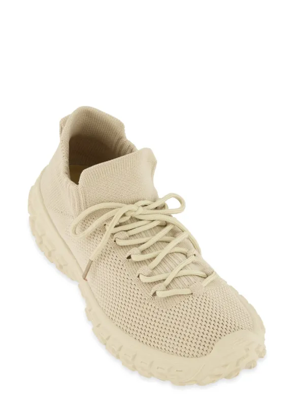 Solid Textured Knit Lace Up Athletic Sneakers sold by Rainbow