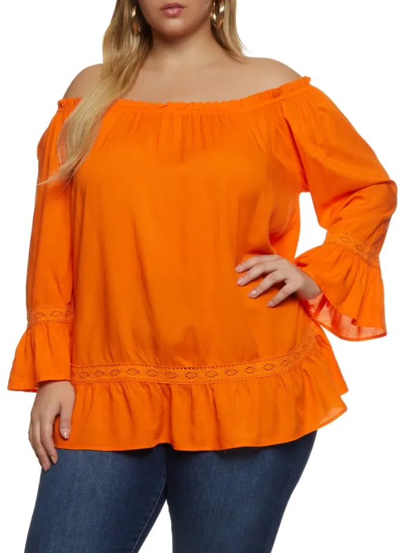 Plus Size Off the Shoulder Peasant Blouse sold by Rainbow