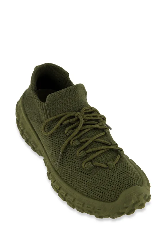 Solid Textured Knit Lace Up Athletic Sneakers sold by Rainbow