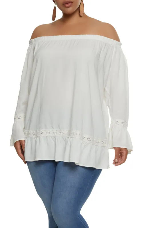 Plus Size Off the Shoulder Peasant Blouse sold by Rainbow