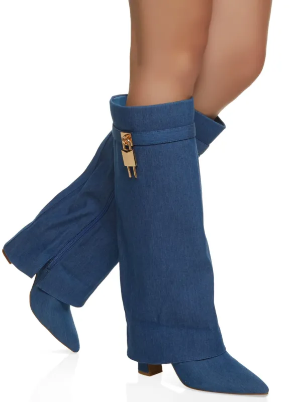 Lock Detail Fold Over Tall Boots sold by Rainbow