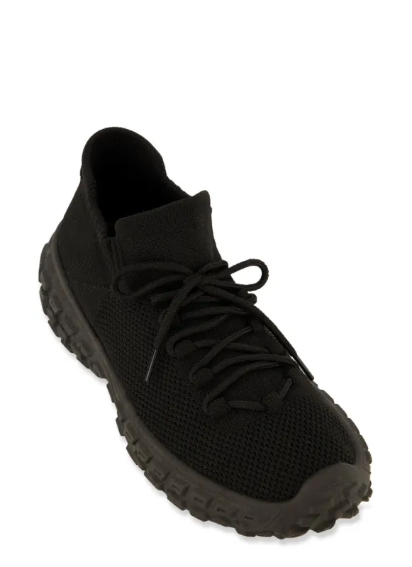Solid Textured Knit Lace Up Athletic Sneakers sold by Rainbow