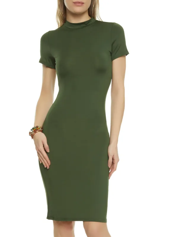 Short Sleeve Mock Neck Mini Dress sold by Rainbow