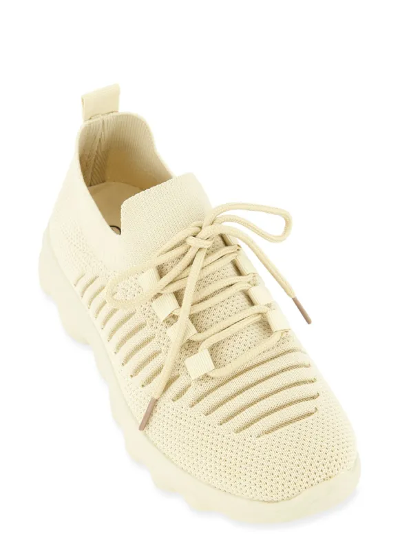Textured Knit Lace Up Slip On Sneakers sold by Rainbow