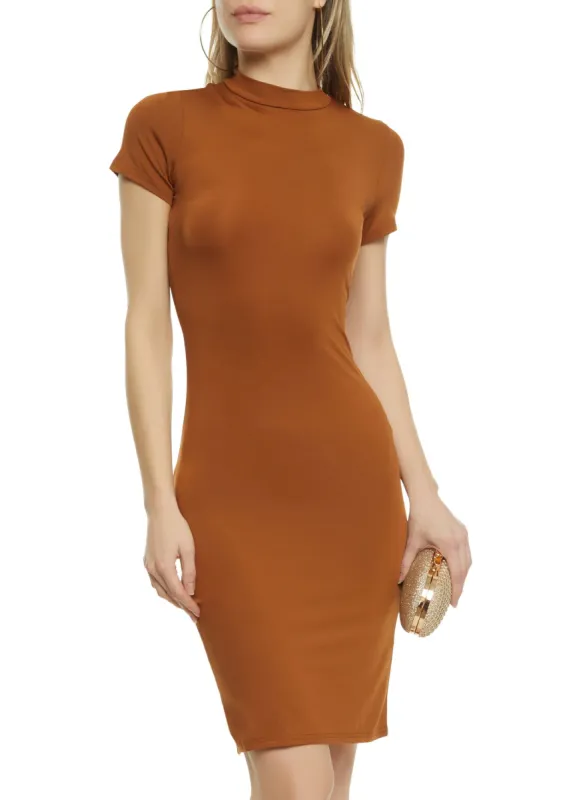 Short Sleeve Mock Neck Mini Dress sold by Rainbow