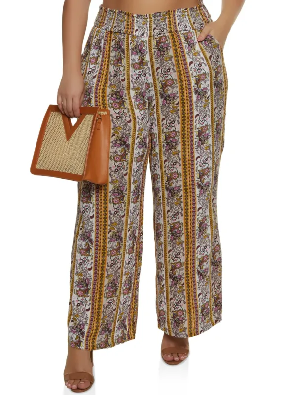 Plus Size Boho Print Palazzo Pants sold by Rainbow