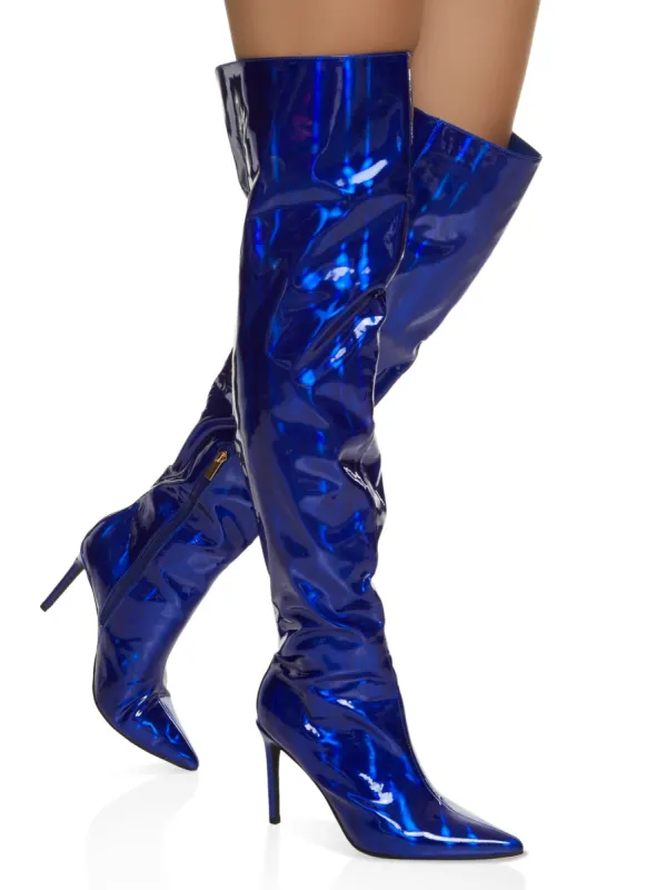 Pointed Toe Iridescent Over the Knee Boots sold by Rainbow