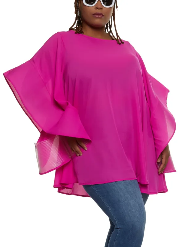 Plus Size Crepe Knit Bell Sleeve Blouse sold by Rainbow