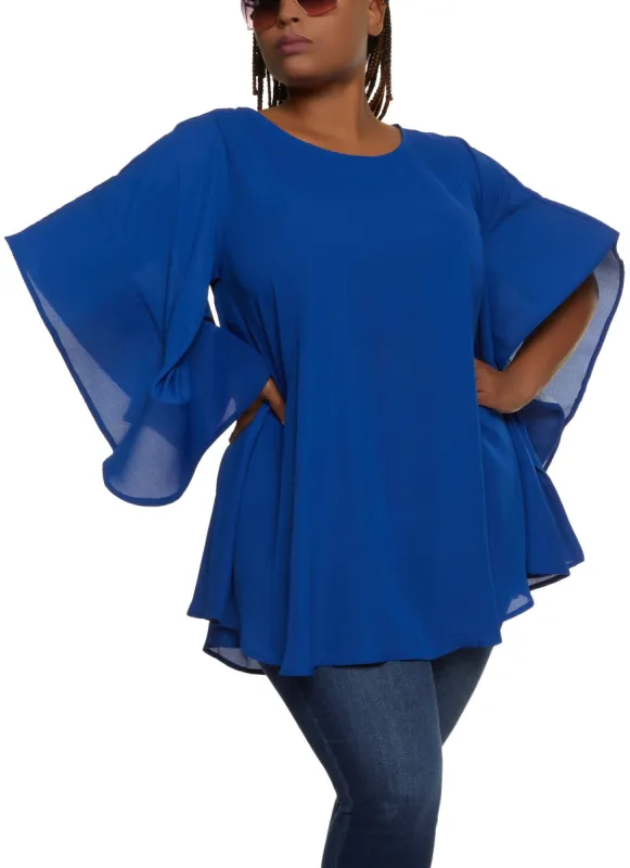Plus Size Crepe Knit Bell Sleeve Blouse sold by Rainbow