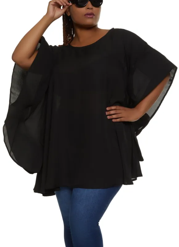 Plus Size Crepe Knit Bell Sleeve Blouse sold by Rainbow