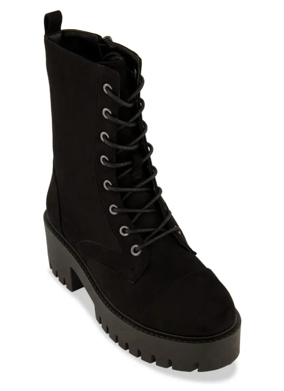 Side Zip Lace Up Platform Combat Booties sold by Rainbow