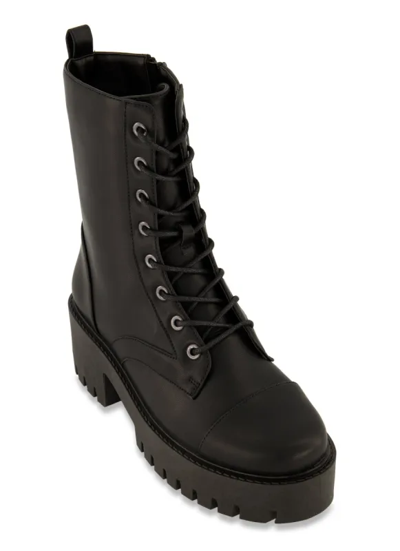 Side Zip Lace Up Platform Combat Booties sold by Rainbow