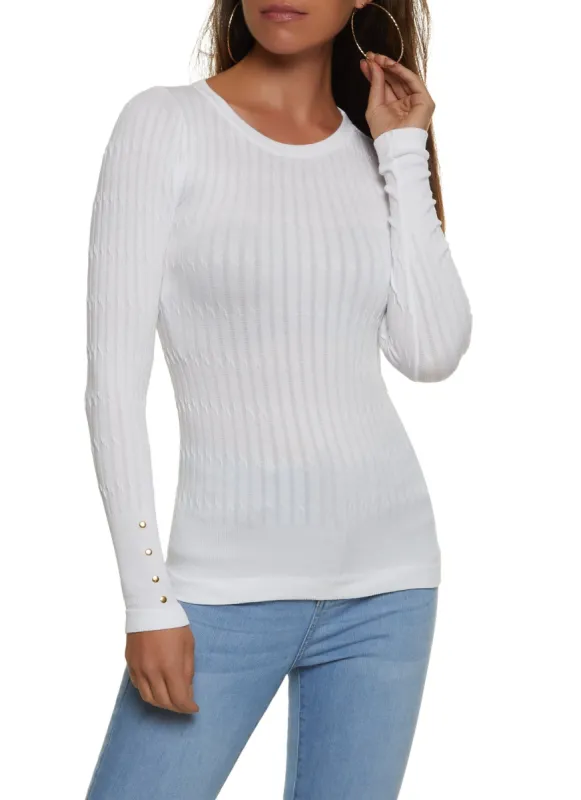 Seamless Faux Button Sleeve Detail Top sold by Rainbow