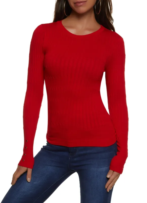 Seamless Faux Button Sleeve Detail Top sold by Rainbow