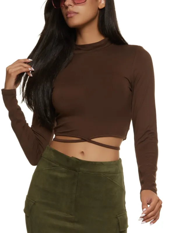Mock Neck Lace Up Crop Top sold by Rainbow