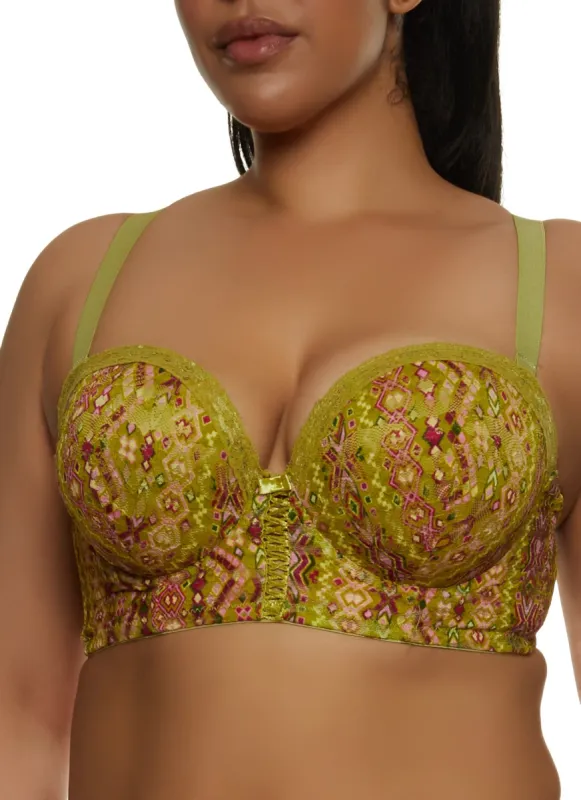 Plus Size Patterned Lace Up Detail Balconette Bra | Converts to Strapless sold by Rainbow