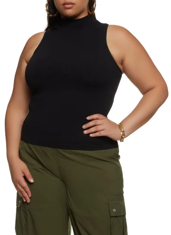 Plus Size Ribbed Mock Neck Tank Top sold by Rainbow
