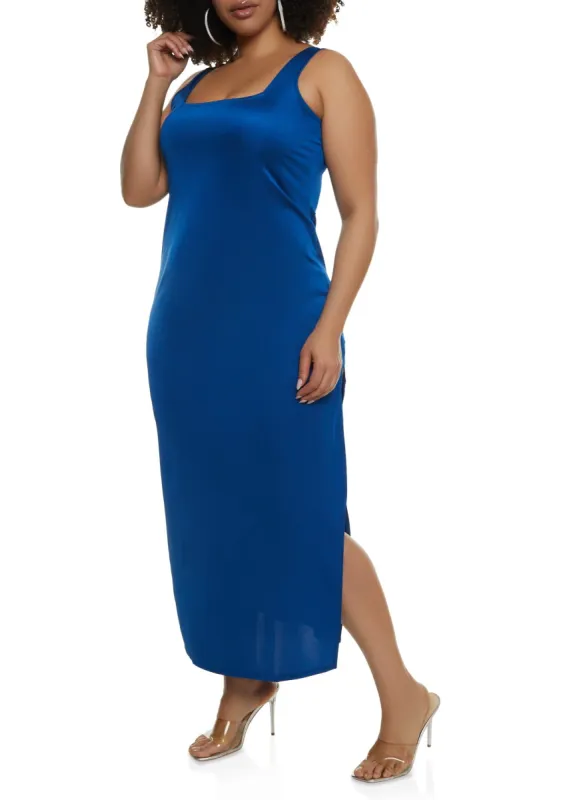 Plus Size Square Neck Sleeveless Maxi Dress sold by Rainbow