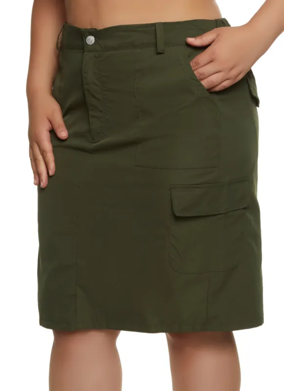 Plus Size Cargo Pocket Midi Skirt sold by Rainbow