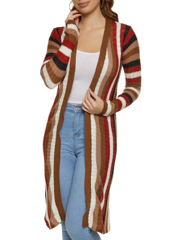 Knitted Striped Long Cardigan sold by Rainbow