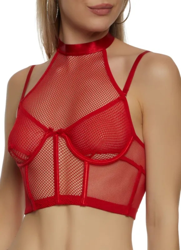 Caged Mesh High Neck Bustier Top sold by Rainbow