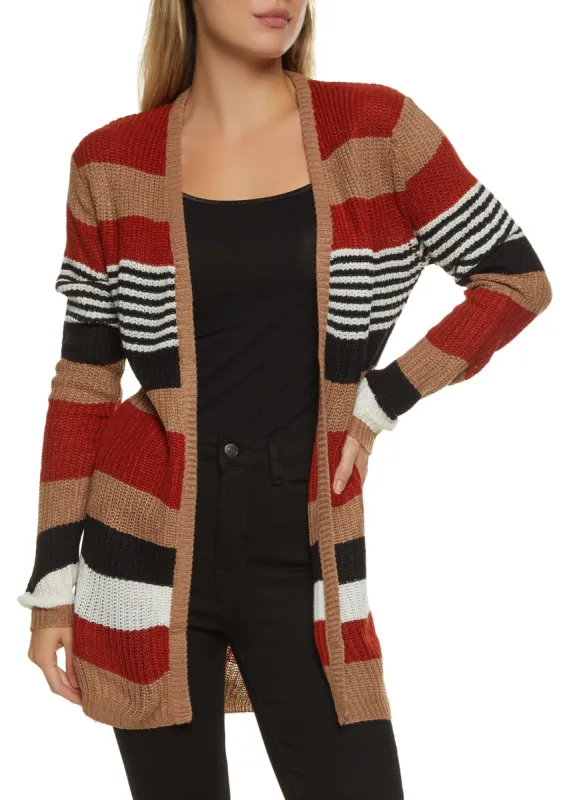 Striped Open Front Long Cardigan sold by Rainbow